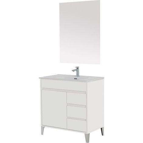 Mobile da bagno 82cm bianco laccato con anta e 3 cassetti Mondo 2.0 Feridras