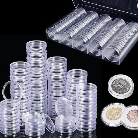 100PCS Capsules Pièces de Monnaie Plastique Collection Monnaie avec Boîte de Rangement pour Collection de Pièces (1/5)