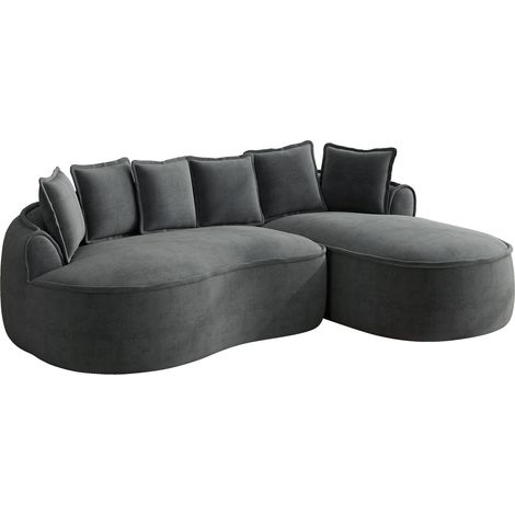 Divano chaise longue modulare a L in ciniglia grigia senza montaggio 252 x 164 x 67 cm (1/5)