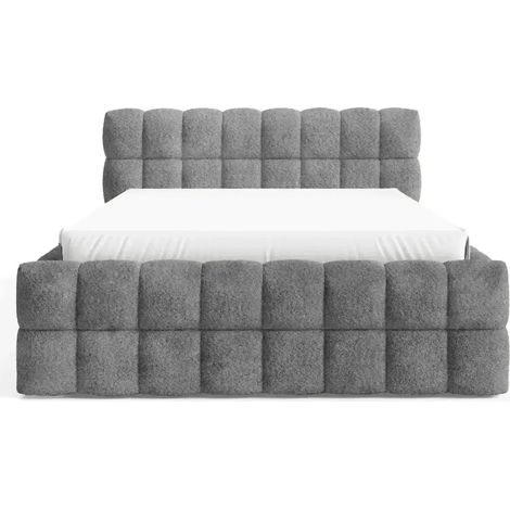 VOLTAIRE - Lit coffre tissu bouclette Gris foncé 140x200cm