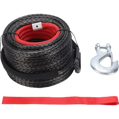 Corde treuil 8mm 30m avec manchon protecteur – Crochet forgé 3/8in 12 torons fibre synthétique SUV tout-terrain, treuillage (1/5)