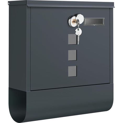 Boîte aux Lettres Murale, avec Serrure avec Couvercle Rotatif, Fenêtre de Visualisation, Porte nom, Compartiment à Journaux, Montage Facile, 10 x 30,8 x 33,8 cm, Gris Anthracite (1/5)