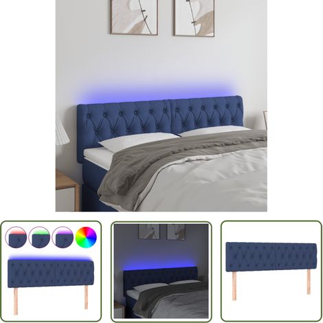 The Living Store Tête de lit à LED Bleu 160x7x78/88 cm Tissu - Tête De Lit Led - Têtière De Lit - Éclairage Led - Chambre À Coucher - Décoration Murale (1/5)