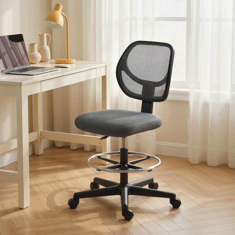 Silla de oficina ergonómica, silla de escritorio con reposapiés, silla de dibujo de malla, altura regulable, gris oscuro.