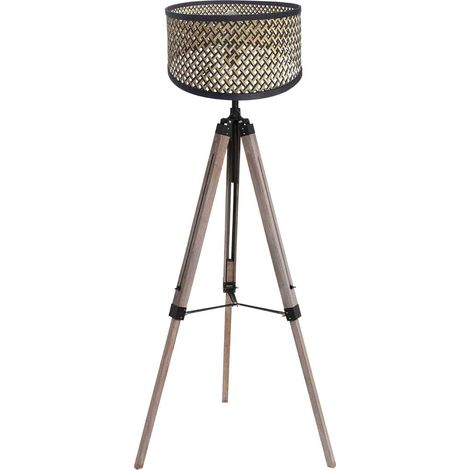 Mexlite - lampada da terra - Triek - nero - bambù legno - Ø 75cm