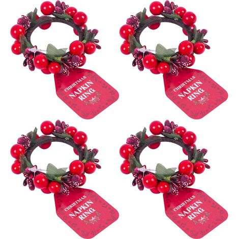 4 Red Berry Napkin Rings Christmas Festive Table Decoration Serviette Buckle (1/3)