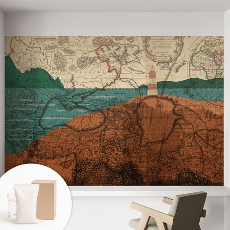 Papier peint intissé avec imprimé pour intérieur moderne application facile a motif - Colle incluse gratuite Carte historique 152x104 cm (1/5)