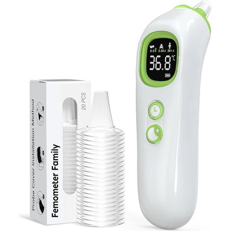 Thermomètre Auriculaire à Embout Préchauffée Guidage par Tranche d'Âge Sonde Confortable Réglable Mode Silencieux Mémoire des 32 Lectures pour Bébés et Adultes (1/5)