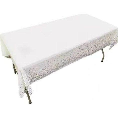 Tovaglia bianca metallizzata con pois argentati per feste, 137x274 cm (1/2)