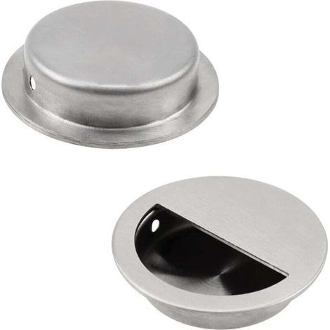 Poignée de porte coulissante ronde, poignée de porte encastrée ronde, poignée de porte encastrée ronde affleurante en acier inoxydable avec vis pour portes coulissantes, tiroirs, armoires (1/4)