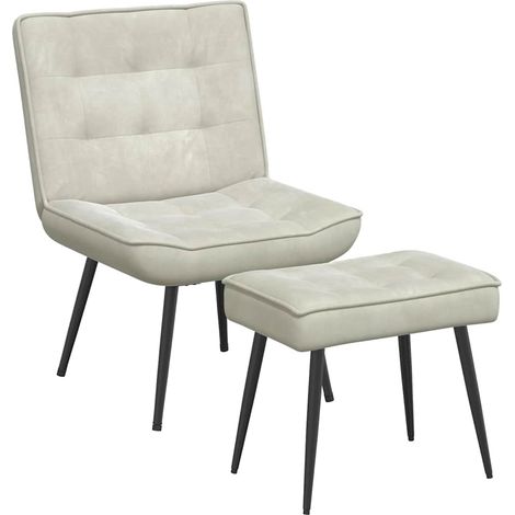 Chaise de relaxation avec tabouret crème velours (1/5)