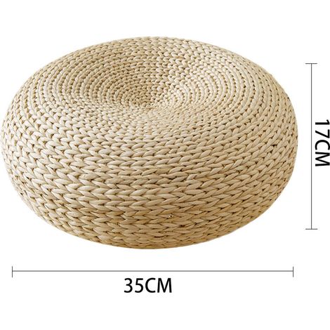 Cojín tejido de fibras naturales, cojín para sillón o suelo, alfombra ecológica, 35 x 17 cm, suave, cojín de junco hecho a mano para decoración rústica. (1/5)