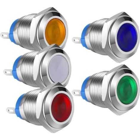 5pcs 12V-24VDC 12mm LED Voyant Lumineux en Acier Inoxydable Voyant Imperméable à Eau(5 Couleurs) (1/5)
