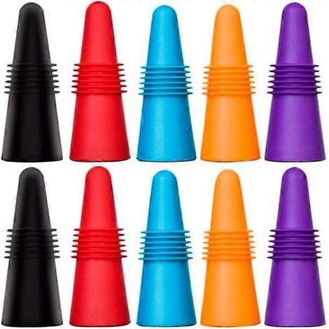 Lot de 10 bouchons de bouteille de vin réutilisables en silicone, adaptés aux bouteilles de boissons. (1/4)