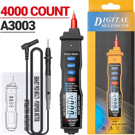 Multimètre Stylo Numérique ANENG NCV Test Tension AC/DC Ohmmètre Résistance Capacité Fréquence Détection Ligne Sous Tension Portatif 4000 Comptes Écran LCD Rétroéclairé Maintien Données Lampe Torche (1/5)