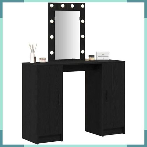 Table de toilette - 865182 - Noir - Bois d'ingénierie - Éclairage miroir USB (1/5)