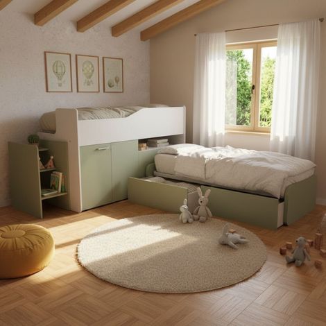 Letti a soppalco contenitori moderni: Design salvaspazio Made in Italy - Bianco e Salvia