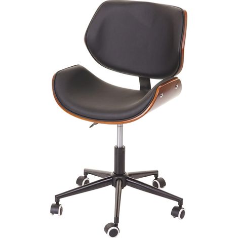 Chaise fauteuil de bureau pivotante aspect noyer courbé hauteur réglable pivotante design rétro marron 040001858 (1/5)