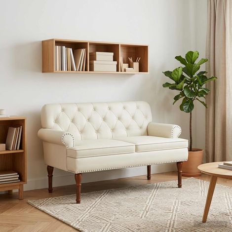 vidaXL Canapé love seat avec capitonnage en boutons Crème Simili cuir (1/5)