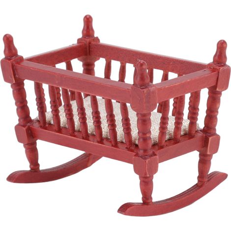 Lit de Poupée Miniature 1:12 Rouge Vif en Bois Brillant et Sécurisé pour Maison de Poupée (1/5)