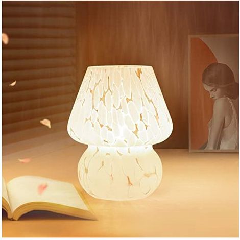 Lampe Champignon, Petite Lampe de Chevet - Lampe de Table en Verre Translucide, Lampe Esthétique Murano pour Chambre à Coucher, Salon, Cuisine - Cadeau d'Anniversaire Blanc (1/5)