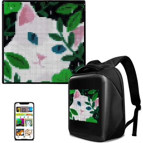 64x64 Pixel (250x250 mm) großer Farb-LED-Bildschirm, drahtlose Bluetooth-Übertragung, 5V-USB-Stromversorgung, individuell anpassbare Texte, Muster und Animationen. Ideal für Rucksäcke, Bekleidungsgesc (1/5)