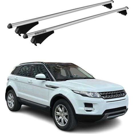 Menabo Dachträger Grundtäger kompatibel mit Land Rover Range Rover Evoque L538 2011-2018 Aluminium 75kg Silber 2tlg Offene Reling kompatibel mit Fahrradträger, Dachboxen, Skiträger Abschließbar (1/5)