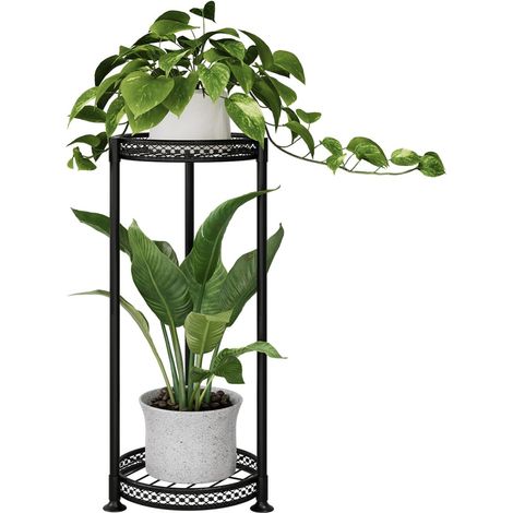 Support Plantes Intérieur et Extérieur à 2 Niveaux Rond en Métal - Support Plante Solide pour Jardin, Terrasse, Salon, Balcon (1/5)
