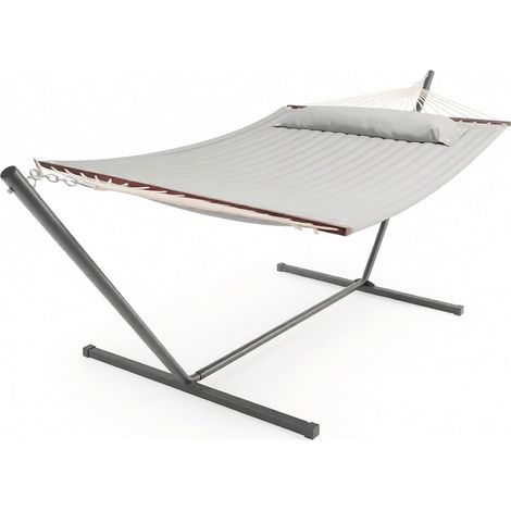 Amaca Doppia Con Struttura Robusta Per Due Persone Ideale Per Giardino Terrazza Balcone Patio E Bordo Piscina Tessuto Traspirante Confortevole Facile Da Assemblare 350 x 120 Cm Grigio (1/5)