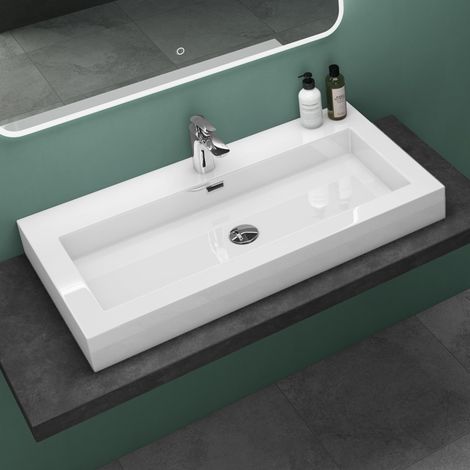 Mai & Mai Lavabo da Appoggio 90x48x10cm, Lavandino Bagno Rettangolare Colossum18-900 Lavabo da Minerale Fuso (1/5)
