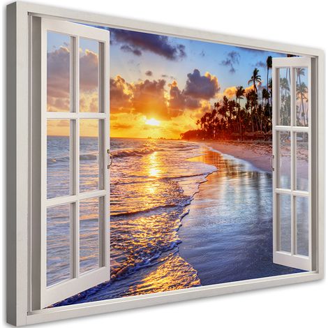 Tableau déco Fenêtre Mer coucher de soleil 60x40 (1/5)