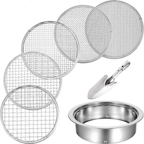 Ensemble de tamis à terre pour le jardinage avec 5 tailles interchangeables, diamètre 8 pouces, mailles de 1/3/6/9/12 mm (1/5)