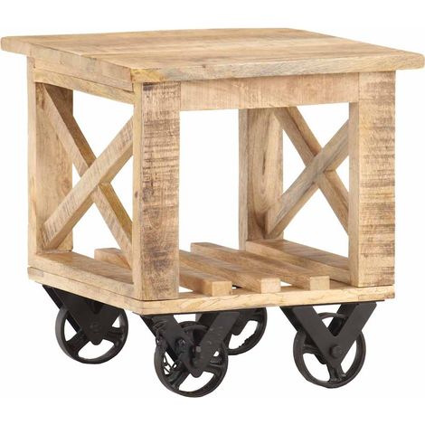 Table d'appoint avec roues-Table basse-Table Salon 40x40x42 cm Bois de manguier brut 135861 (1/5)