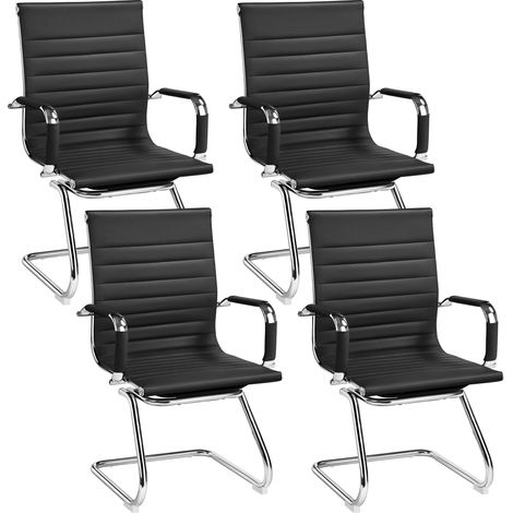 Chaises de Conférence Lot de 4 avec Accoudoirs Cantilever Noir (1/5)