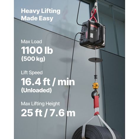 Palan Électrique Portable 2 en 1 Treuil Électrique 500 kg Treuil de Levage 1500 W pour Usine Entrepôt Garage, Hauteur de Levage 7,6… (1/5)