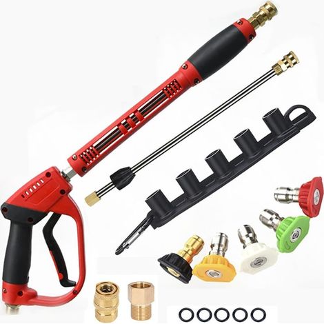 Lance Nettoyeur Haute Pression,Pistolet Nettoyeur Haute Pression,Pistolet Haute Pression,5000 psi Pistolet de nettoyage haute pression avec rallonge de rechange,5 embouts, Pour lavage des voitures (1/5)