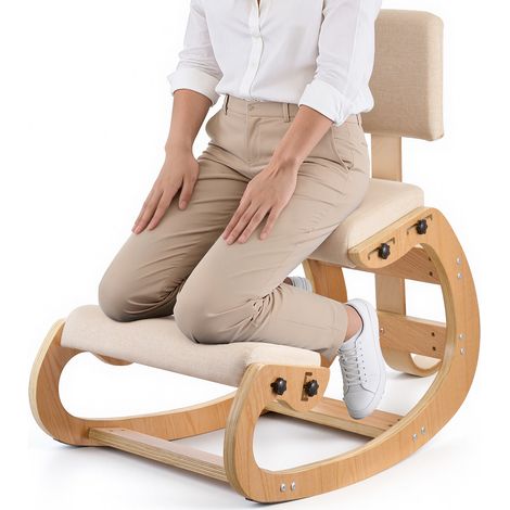 VEVOR Sedia Ergonomica da Ginocchio con Cuscino in Schiuma, Sedia Inginocchiata per Scrivania Struttura Schienale in Legno, Sgabello Regolabile per Sollievo di Collo Schiena da Ufficio Casa Lavoro (1/5)