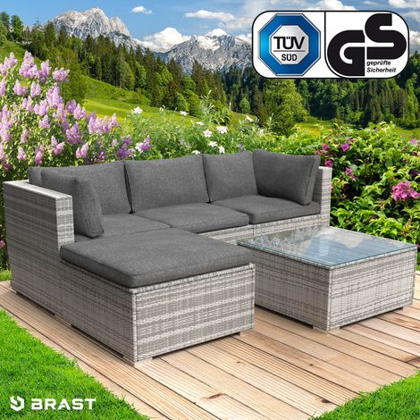 BRAST Gartenmöbel Lounge Sofa Couch Set Royal Grau Poly-Rattan für 4 Personen (1/5)