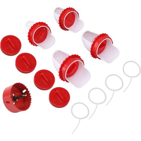 Lot de 4 mangeoires à gravité pour poulets, résistantes à la pluie, avec distributeur automatique pour seau ou auge. (1/5)