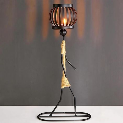 Lot de 2 bougeoirs artisanaux en fer forgé, centre de table artistique pour bougies chauffe-plat, idéal pour la décoration de table à la maison, au bar, au restaurant ou à l'hôtel, style B (1/5)