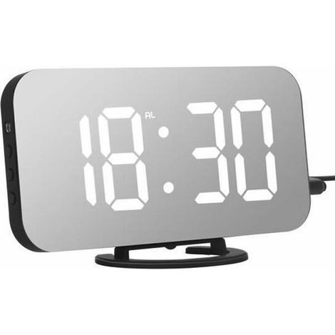 Orologio digitale a specchio a LED con funzione snooze sensibile al tocco, luminosità regolabile e due porte USB (1/4)