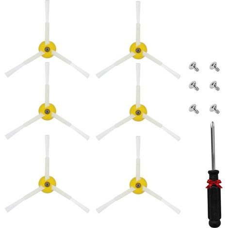 6 pièces brosses latérales Rechange pour iRobot Roomba 600 700 800 900 Series 694 677 850 860 870 880 890 980 960 aspirateur Robot Accessoires, Brosse latérale aspirateur + Tournevis (1/5)