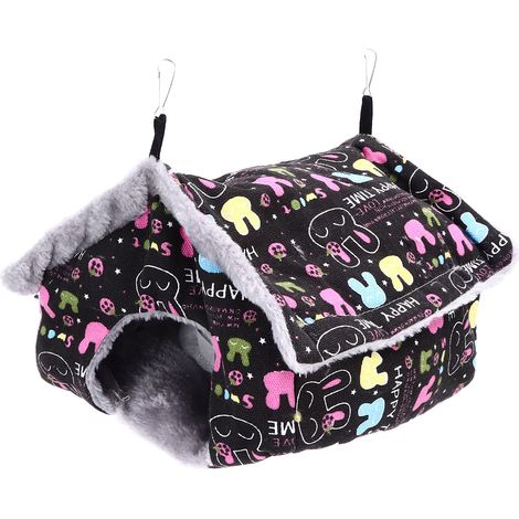 Nid suspendu en forme de tipi en coton, hamac couette pour chinchilla, écureuil, perroquet, oiseau (modèle : lapin noir) (1/5)