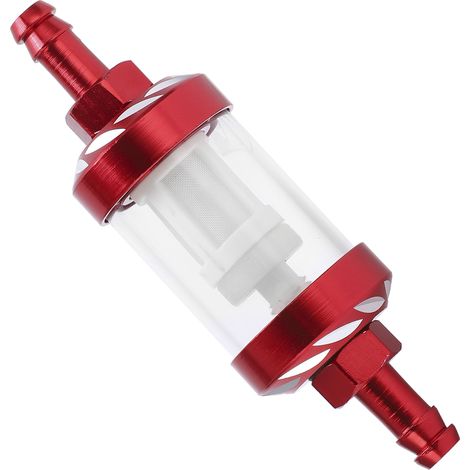 Filtre à carburant en verre avec boîtier en alliage d'aluminium, remplacement pour voitures, quads, SUV, motos et pit bikes (rouge). (1/5)