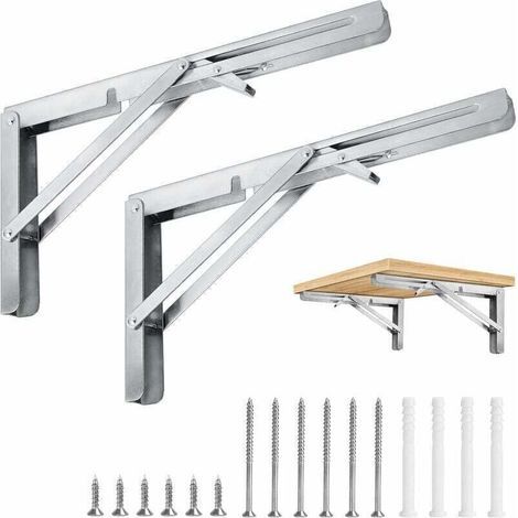 Équerre Pliante 400mm, lot de 2 consoles pliantes pour charge lourde 400 mm Capacité 186 kg, Supports d'étagères Pliantes en Acier Inoxydable pour Garage, Cuisine, Chambre (2 pièces) (1/4)
