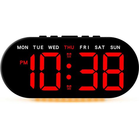 Réveil LED, horloge de chevet, grand écran LED, luminosité réglable, convient aux chambres ou aux bureaux, boîtier noir, lumière rouge. (1/5)