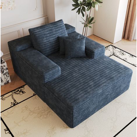 Sofá chaise longue de tela azul, asiento profundo, sin montaje, espuma de alta elasticidad (1/5)