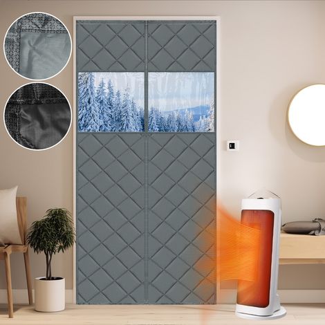 ROSNEK Rideau de porte thermique magnétique 420 g/m² 90 x 210 cm avec fenêtre PVC fermeture automatique Gris (1/5)