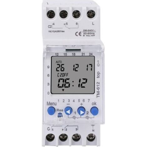 TM612 220 VCA 16 A 6 broches 2 NO 2 NC 2 canaux Grand écran LCD Horloge programmable 24 h avec deux sorties relais Minuterie 2 NO (TM612 12 V)