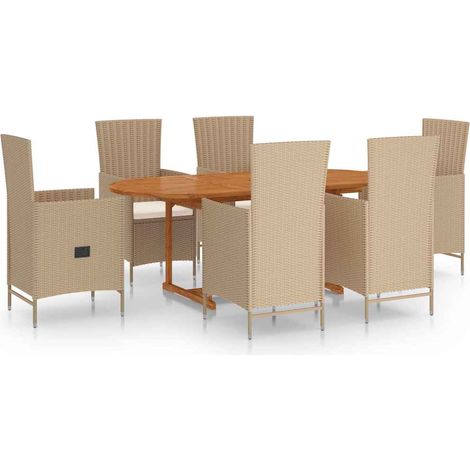 Maison Exclusive - 7-tlg. Garten-Essgruppe Poly Rattan Beige (1/5)